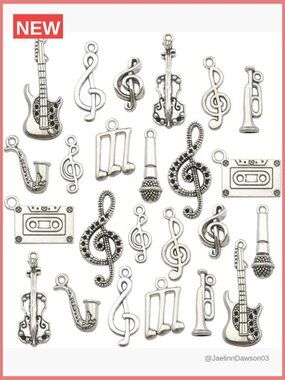 100g Music Charm Mix for DIY Jewelry Making - Guitar Microphone Charms
